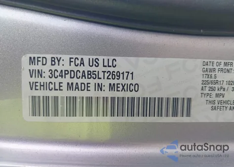 2020 Dodge Journey Se Value из США, поврежденный, VIN 3C4PDCAB5LT269171